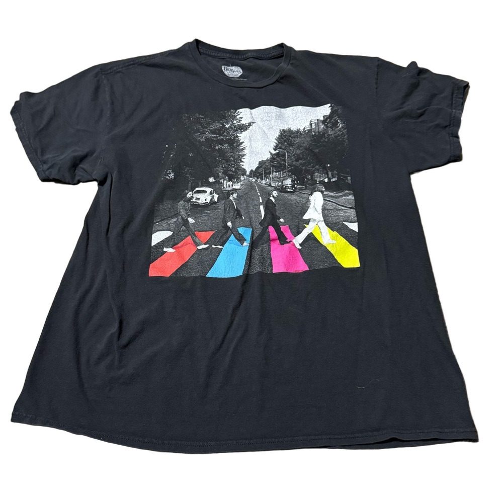 The Beatles Abbey Road Apple Corps Graphic Tee Black Rainbow Men’s XL Distressed